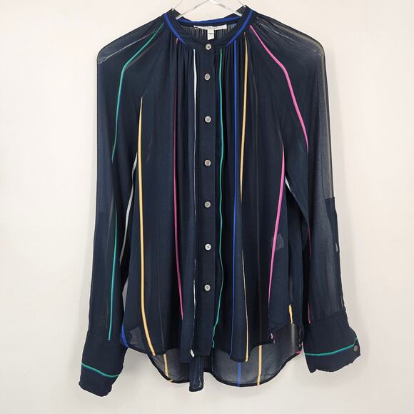 DEREK LAM 10 CROSBY Rainbow Striped Mandarin Collar‎ Blouse Size 8 - Picture 4 of 12